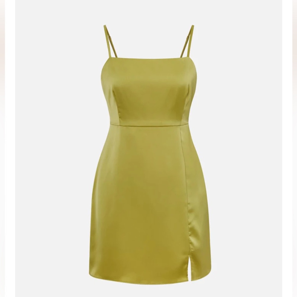OGL Silk-Like Straight Neckline Mini Dress